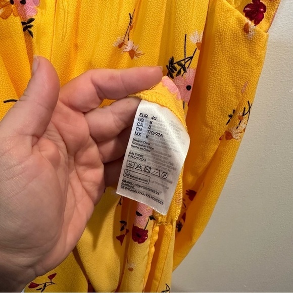 Divided H&M Women’s Crepe Dress Yellow Floral Sleeveless Maxi Side Slit Size 8 - Picture 7 of 10